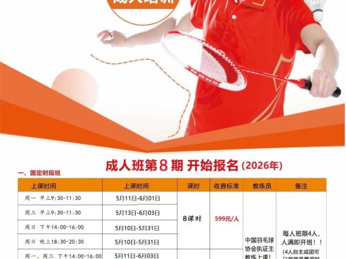 翔羽羽毛球成人培训班第8期火热报名中！